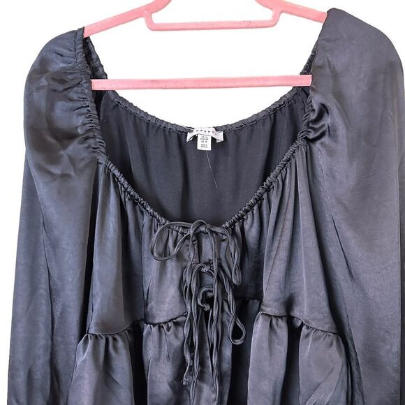 Top Shop Black Satiny Puffed Sleeve Blouse Size 10 - Picture 8 of 14